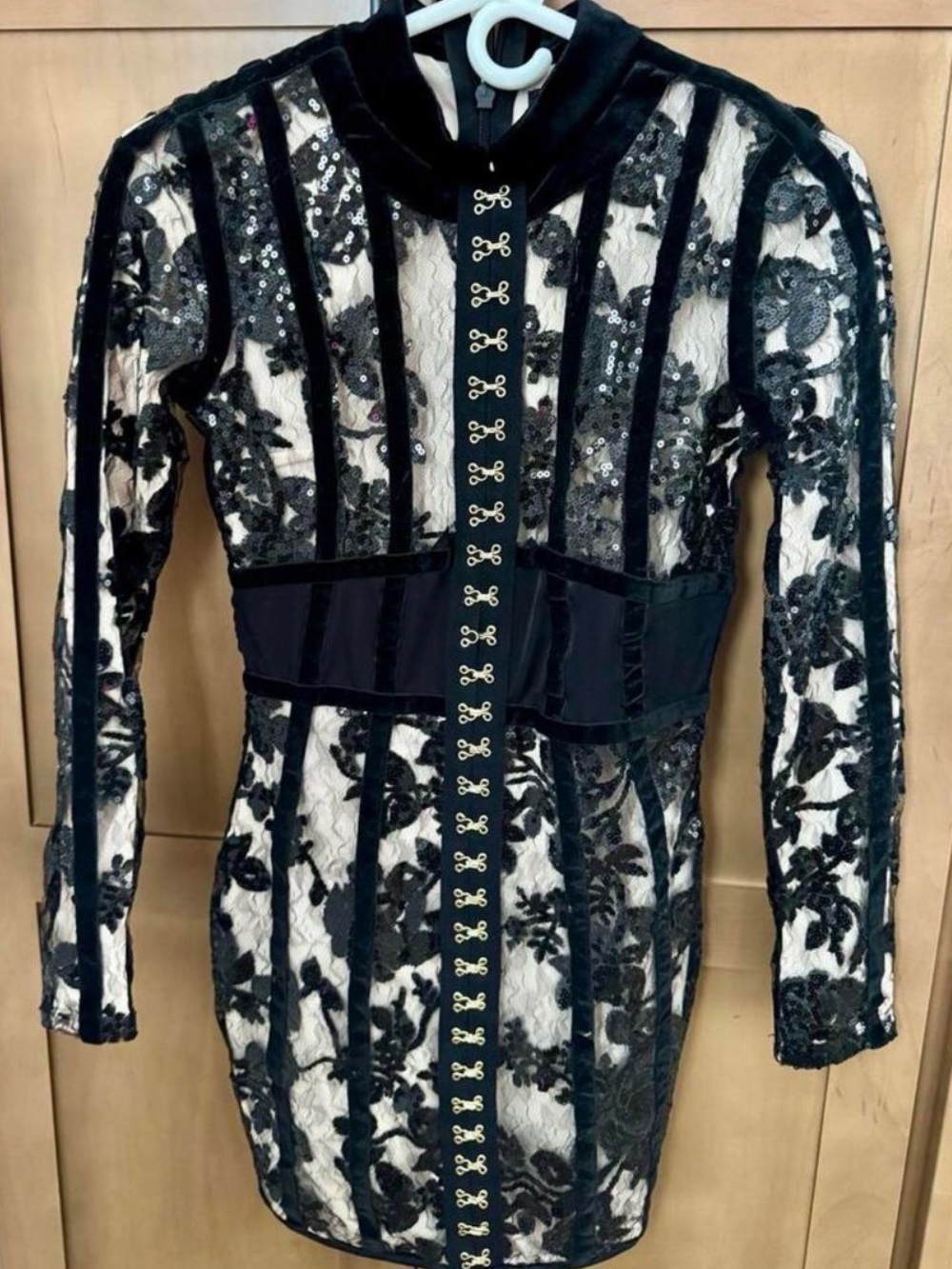 AKIRA Lace Sequin Mini Dress Velvet Trim Party
Goth Bodycon Small - Picture 2 of 7